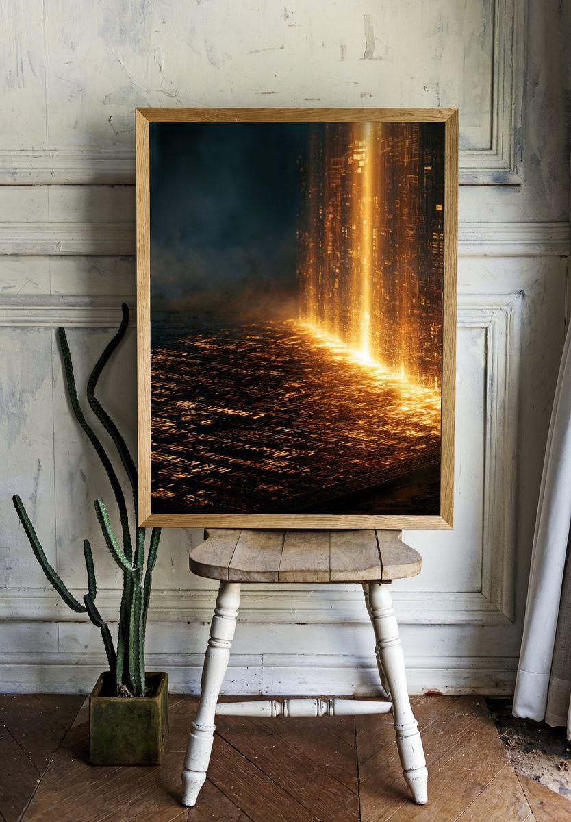 Golden Light Abstract Print. room preview
