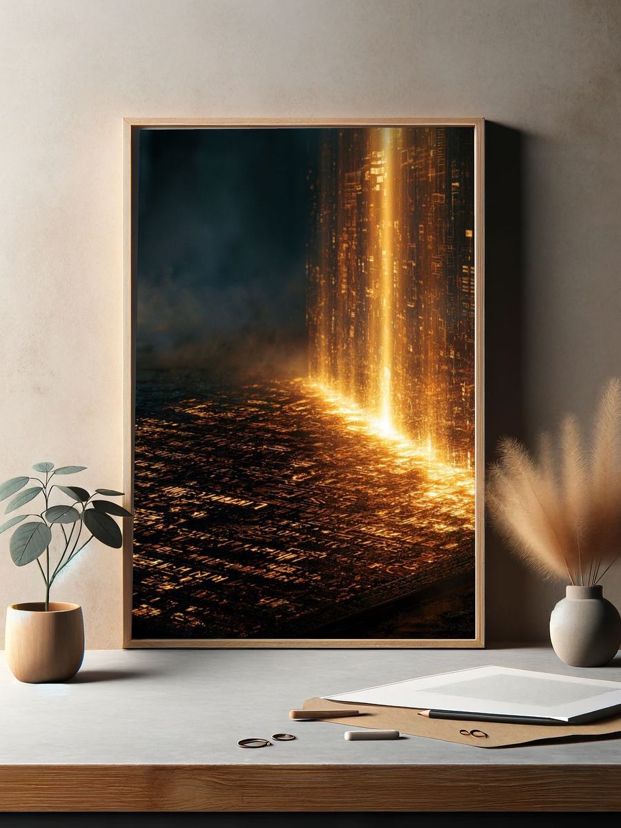 Golden Light Abstract Print. — room view 2