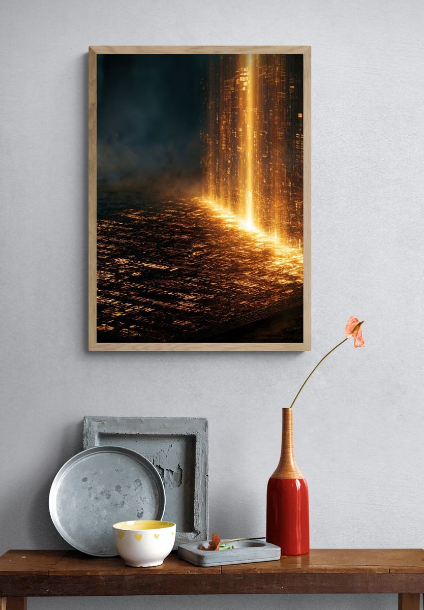 Golden Light Abstract Print. — room view 3