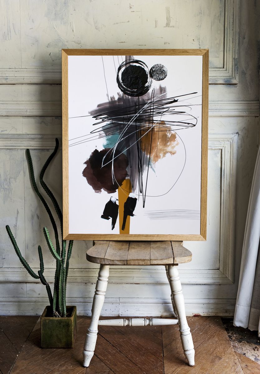 Monochrome Gesture Abstract Poster. — room view 1
