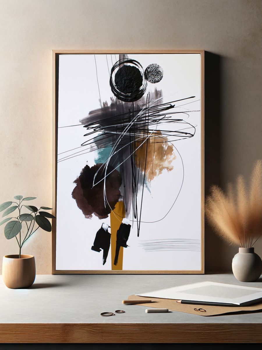Monochrome Gesture Abstract Poster. — room view 2