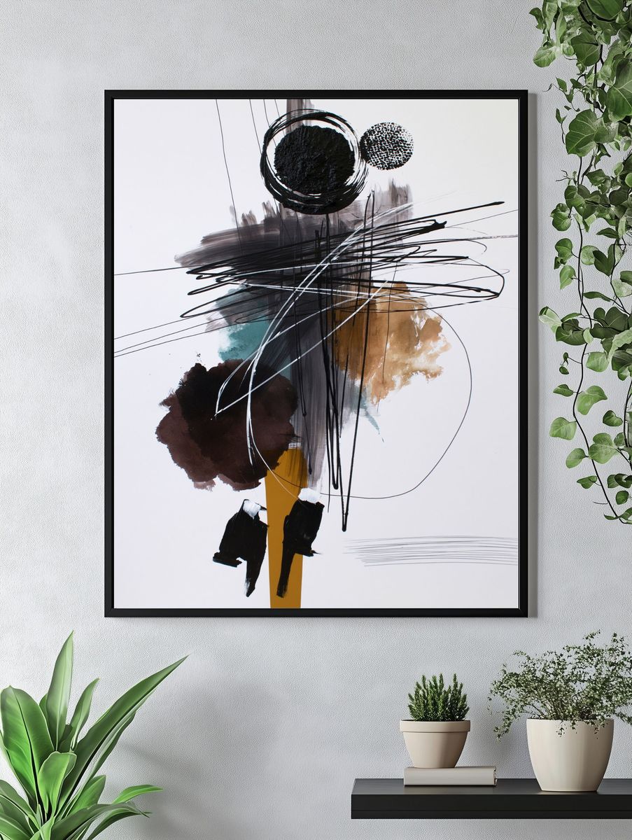 Monochrome Gesture Abstract Poster. — room view 4