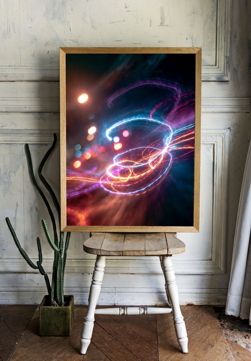 Neon Light Trails Abstract Poster. room preview