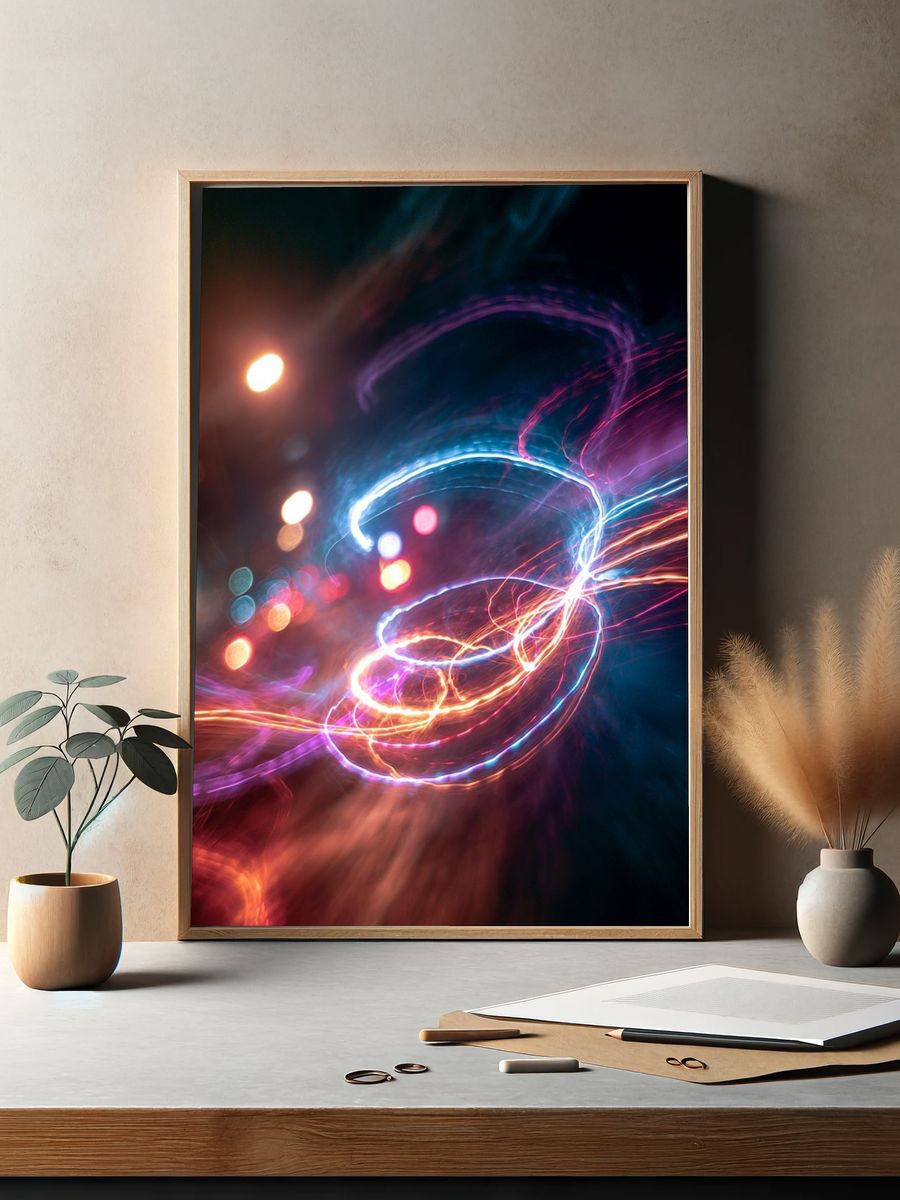 Neon Light Trails Abstract Poster. — room view 2
