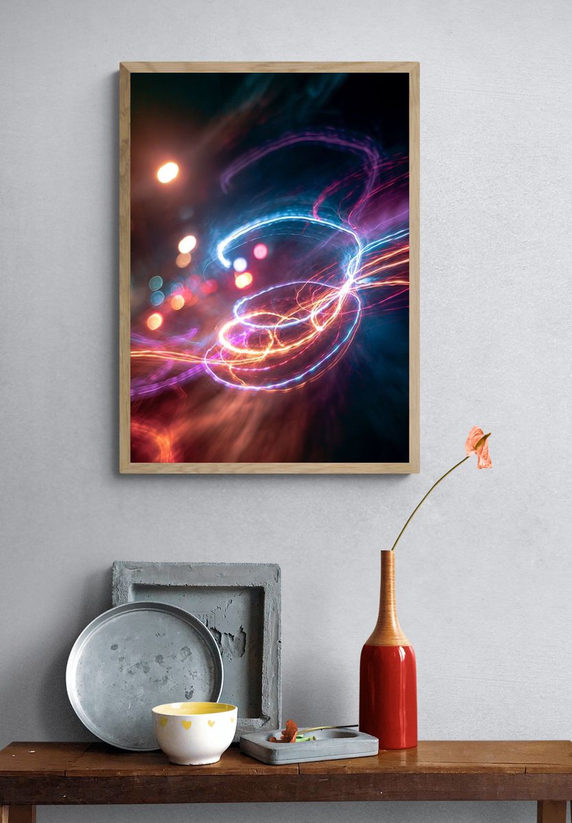 Neon Light Trails Abstract Poster. — room view 3