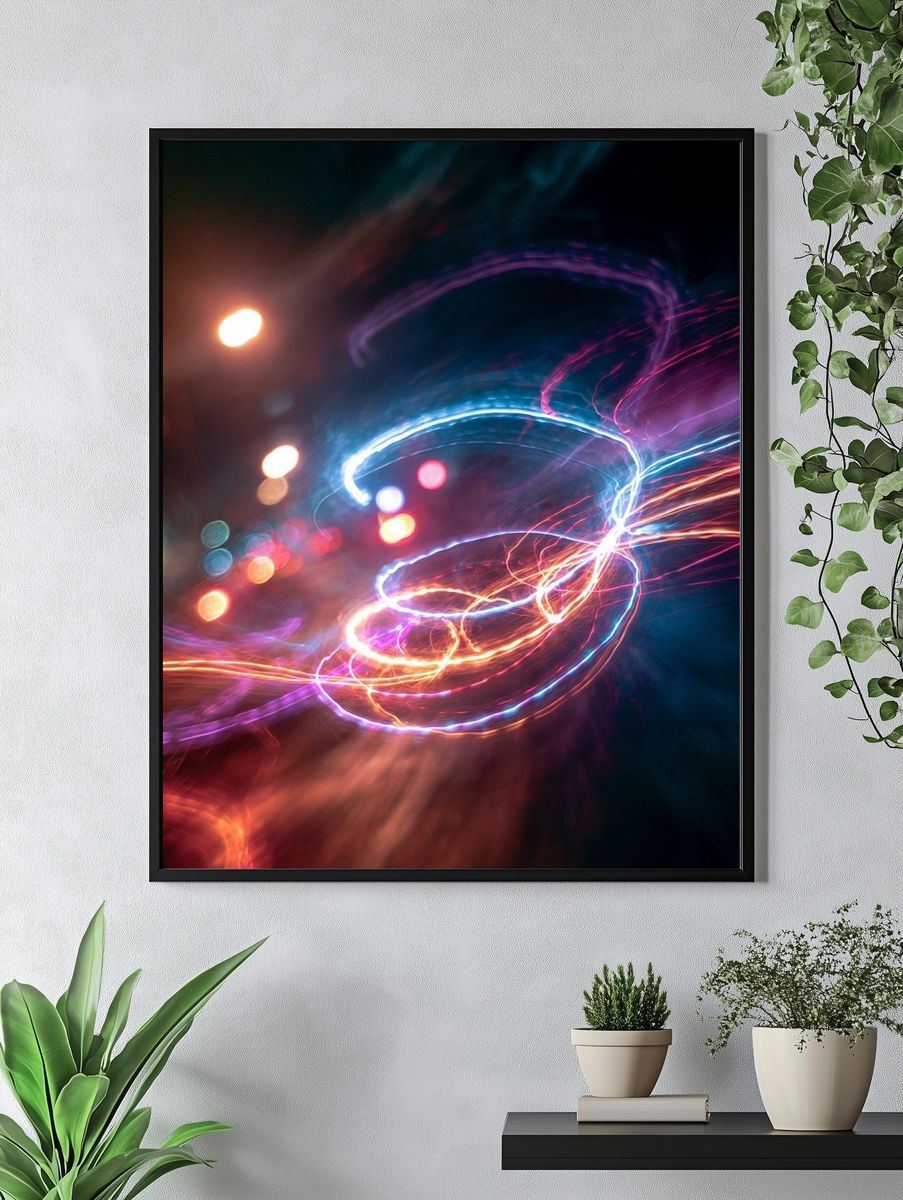 Neon Light Trails Abstract Poster. — room view 4