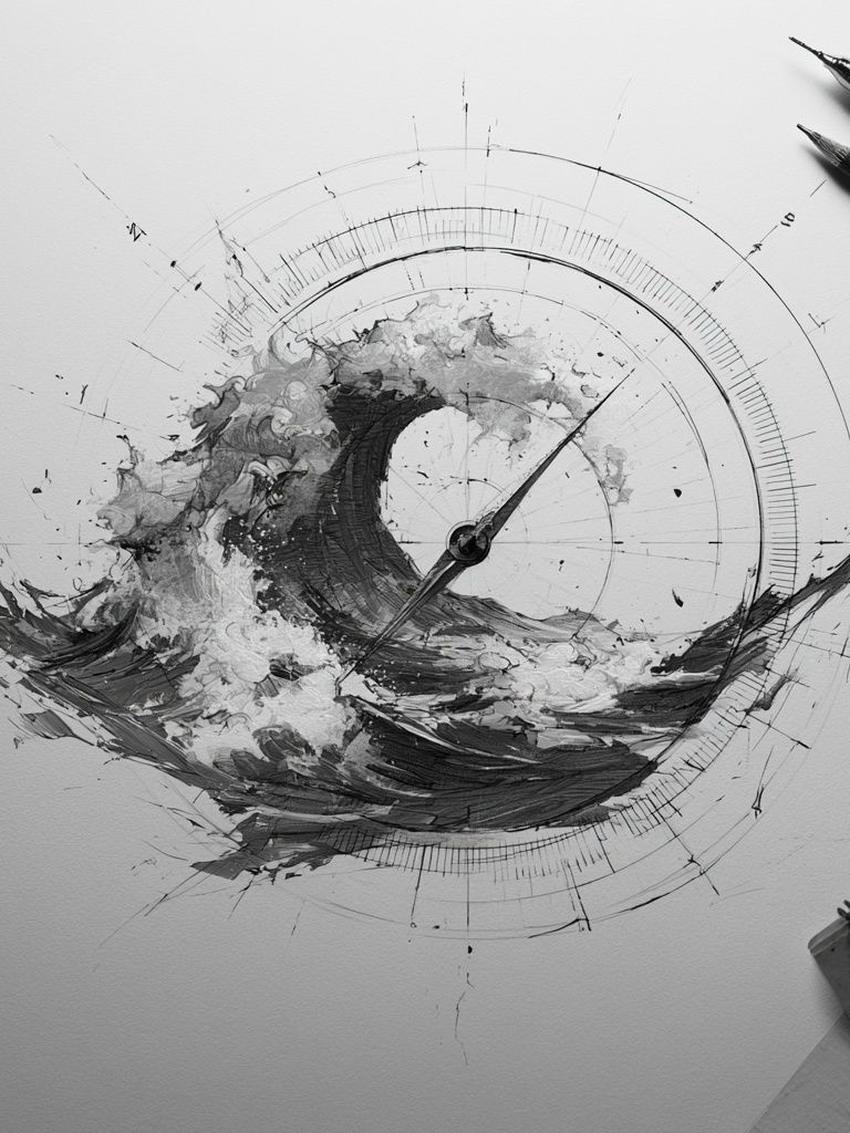 Abstract Compass Wave Print. poster detail
