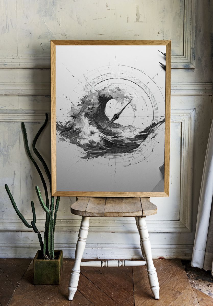 Abstract Compass Wave Print. room preview