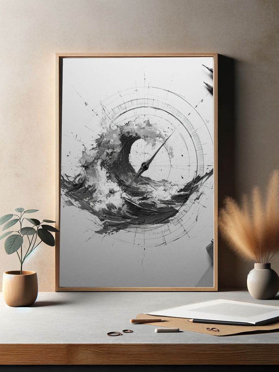 Abstract Compass Wave Print. — room view 2
