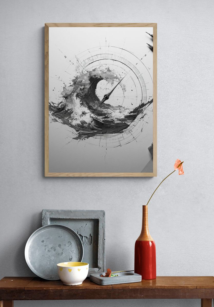 Abstract Compass Wave Print. — room view 3