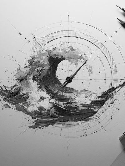 Abstract Compass Wave Print.