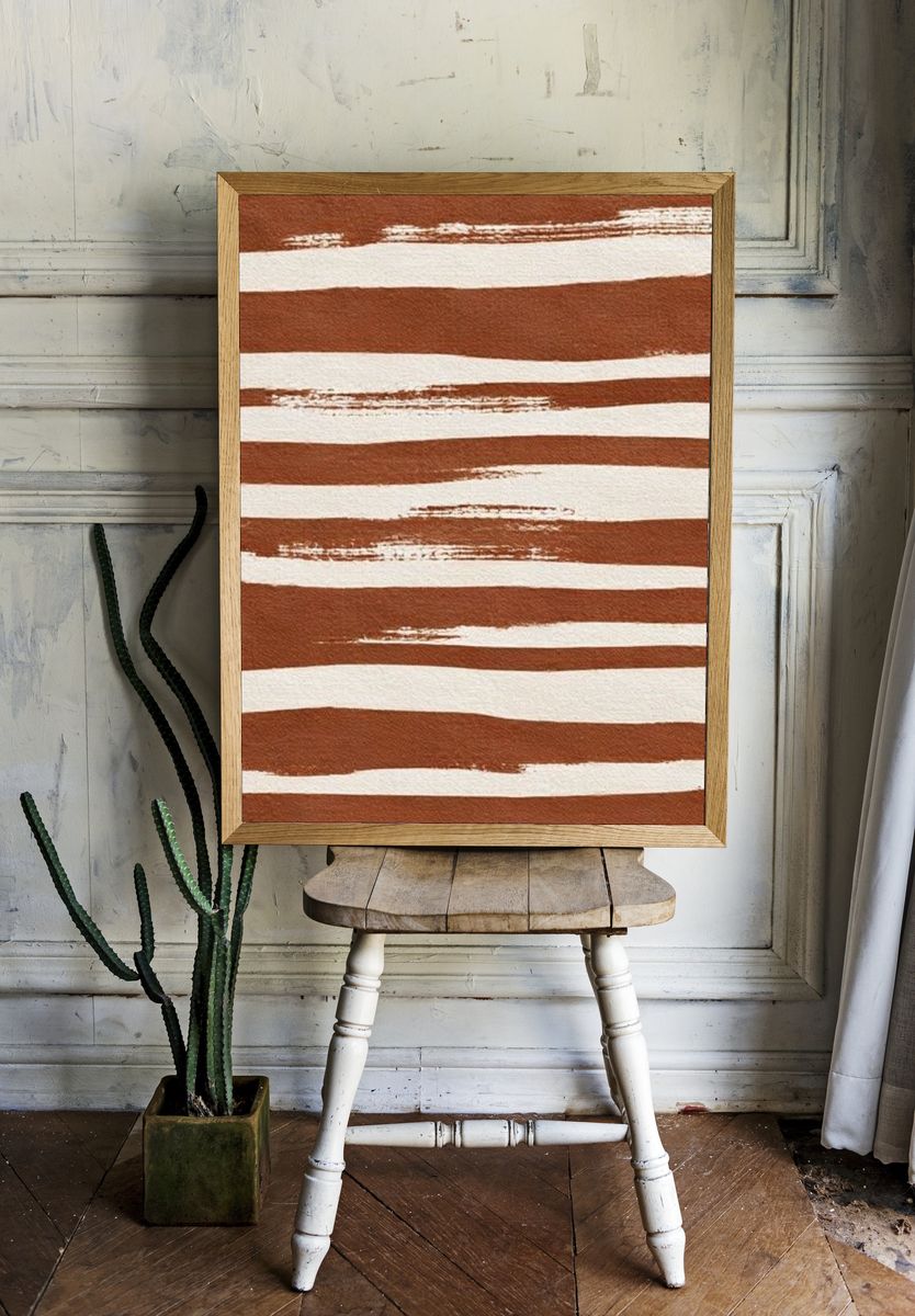 Terracotta Brush Stripe Abstract Poster. — room view 1