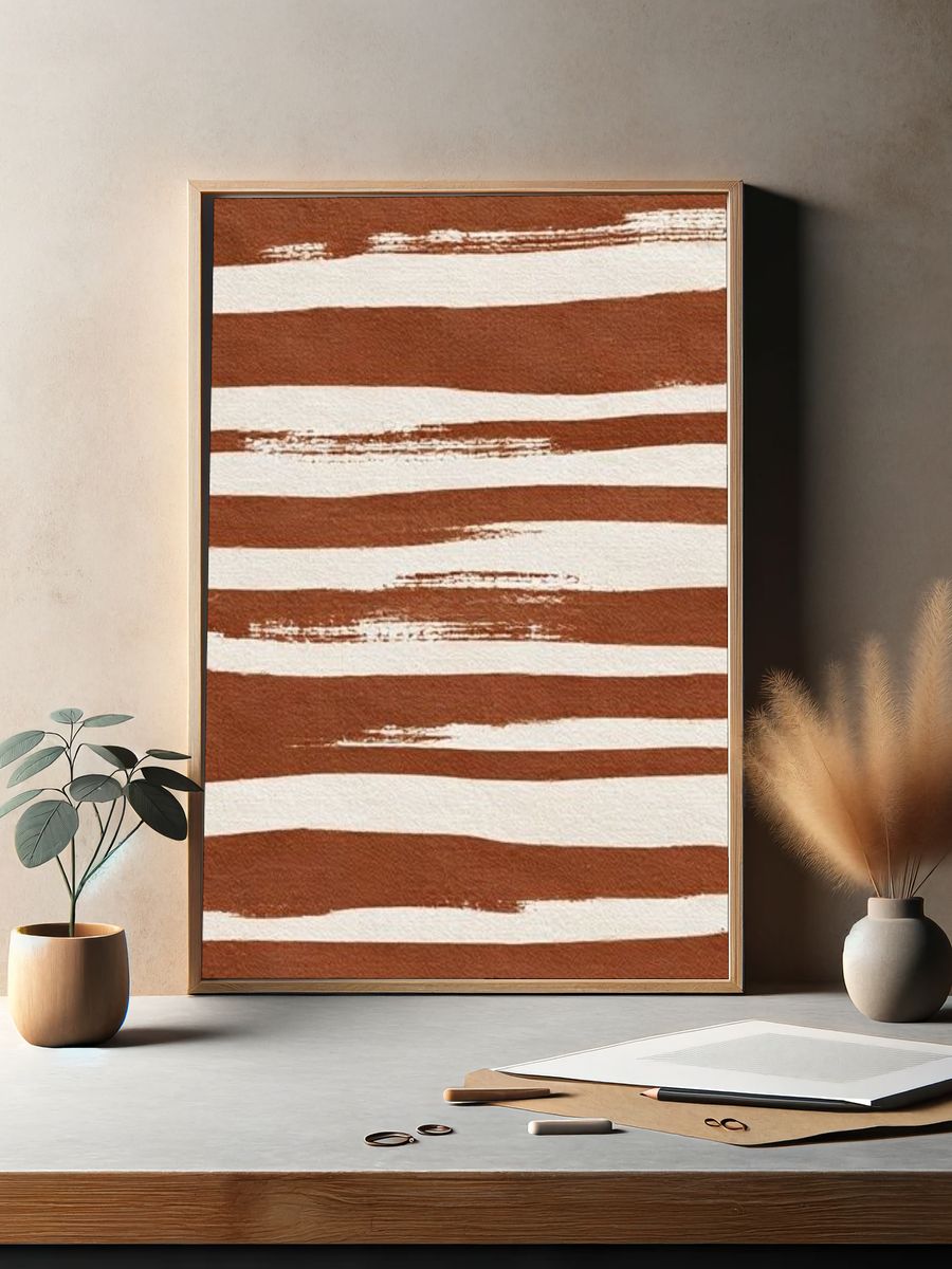 Terracotta Brush Stripe Abstract Poster. — room view 2