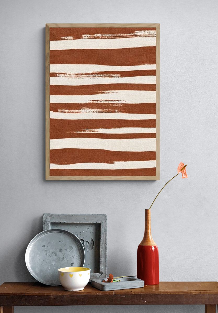 Terracotta Brush Stripe Abstract Poster. — room view 3