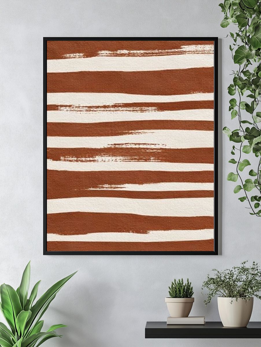 Terracotta Brush Stripe Abstract Poster. — room view 4