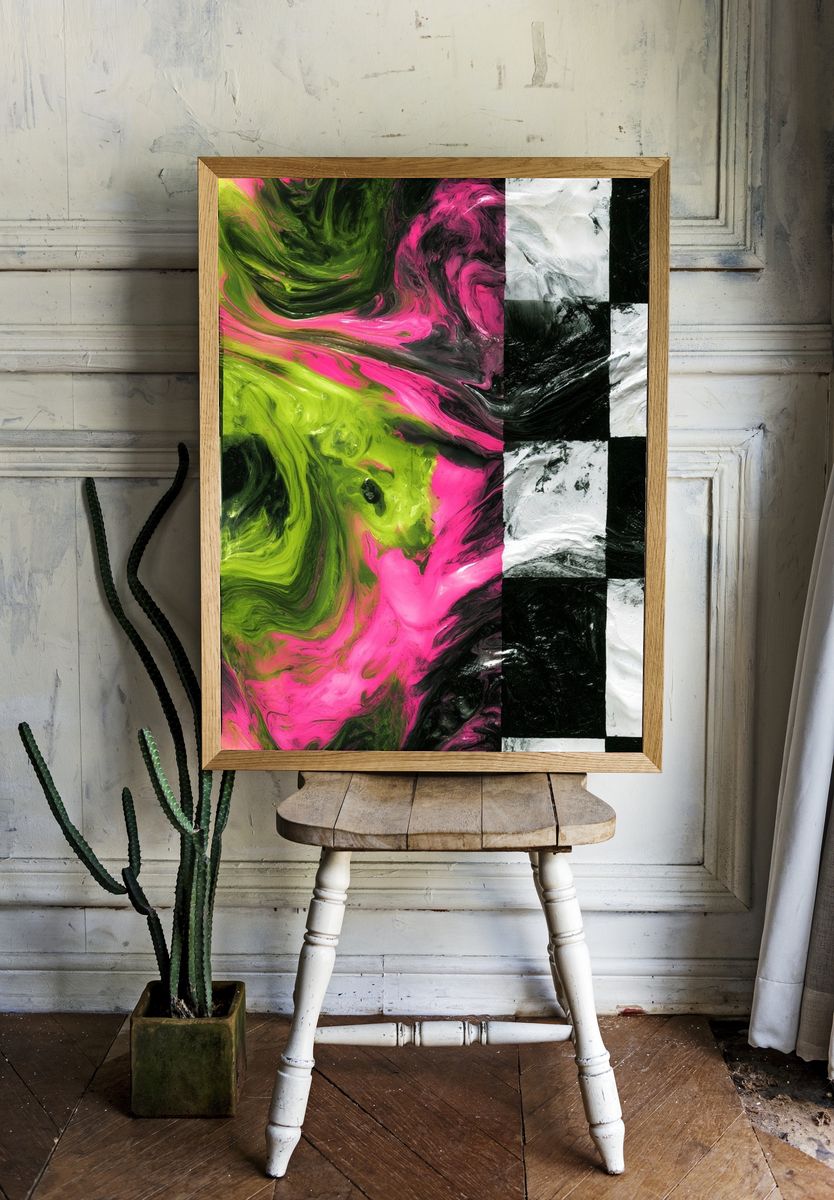 Neon Marble Swirl Abstract Poster. room preview