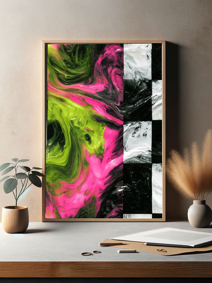 Neon Marble Swirl Abstract Poster. — room view 2