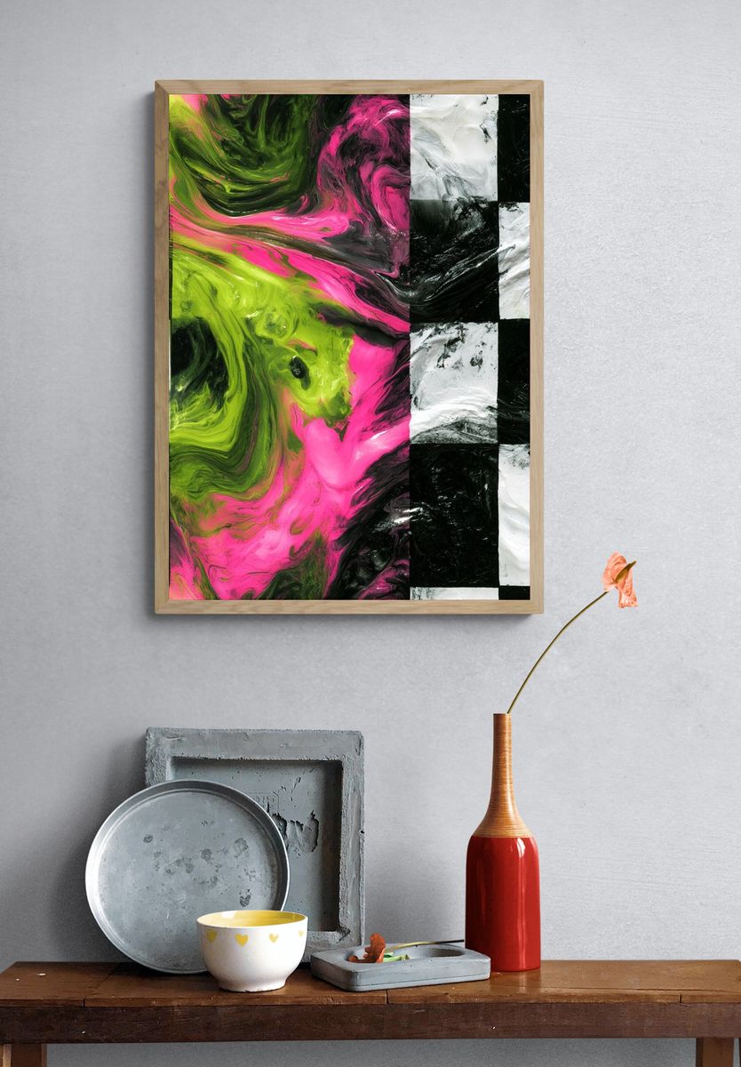 Neon Marble Swirl Abstract Poster. — room view 3