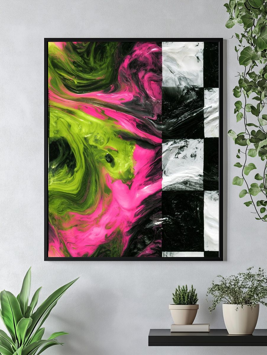 Neon Marble Swirl Abstract Poster. — room view 4