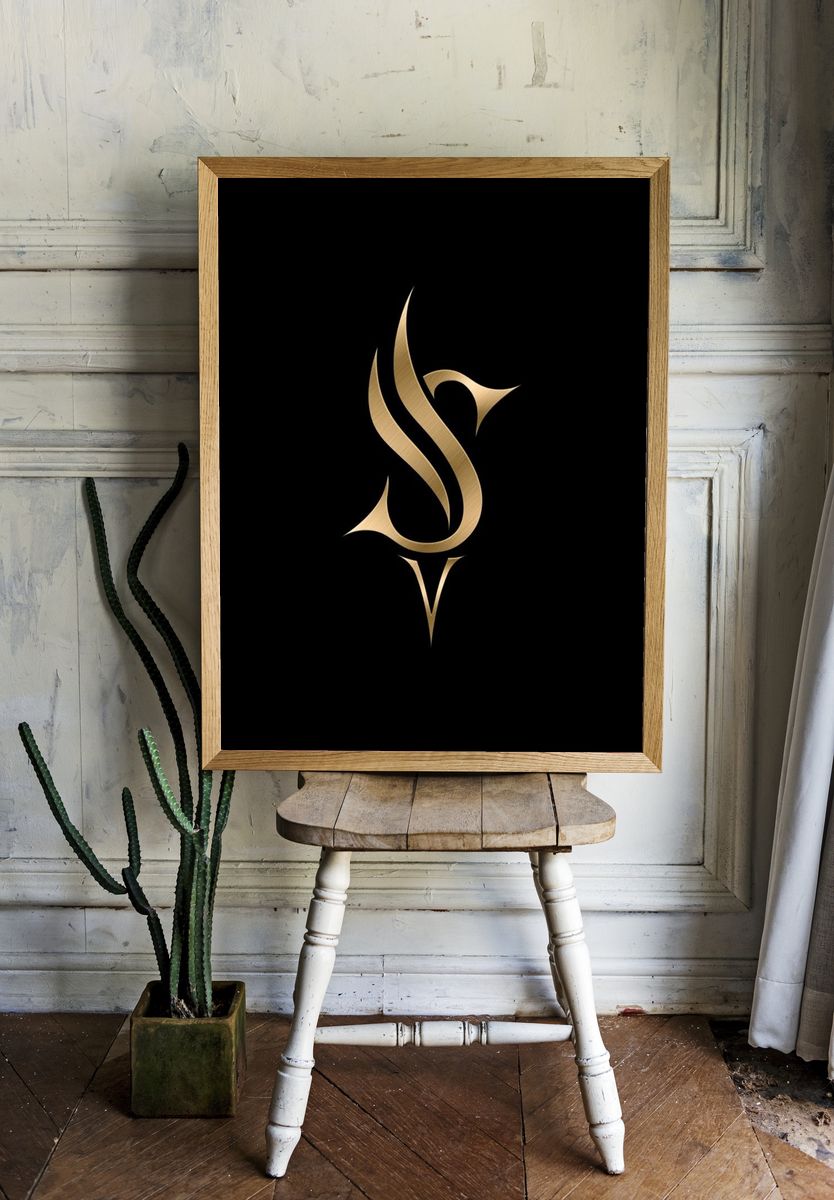 Golden Abstract Emblem Poster. room preview