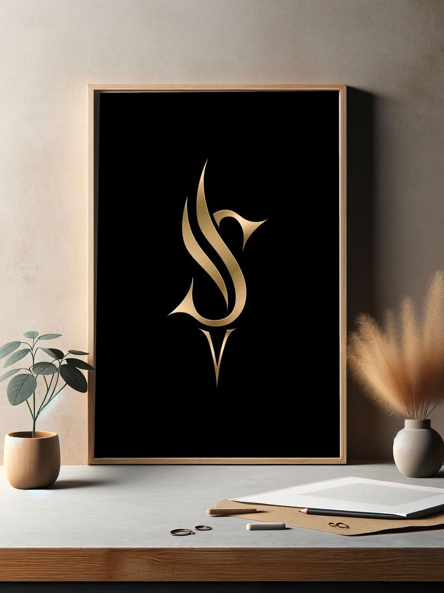 Golden Abstract Emblem Poster. — room view 2
