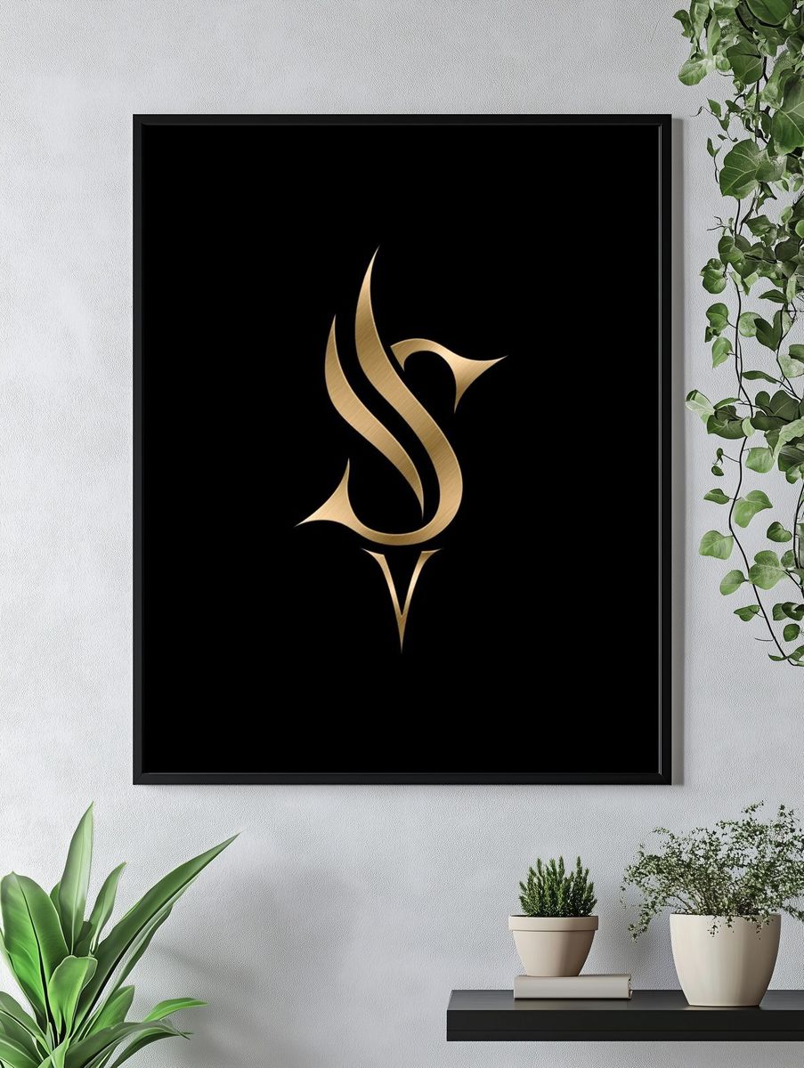Golden Abstract Emblem Poster. — room view 4