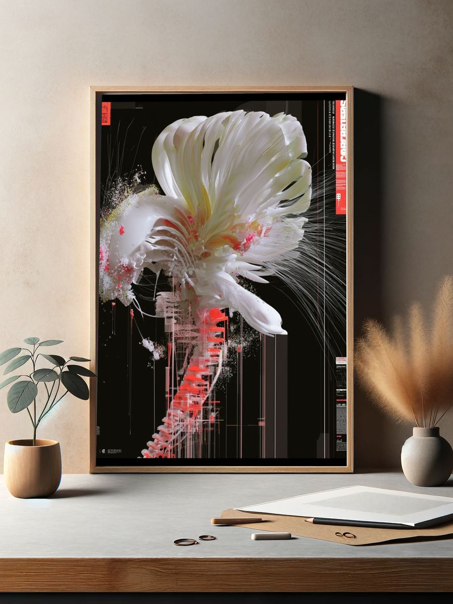 Abstract Floral Digital Art Poster. — room view 2