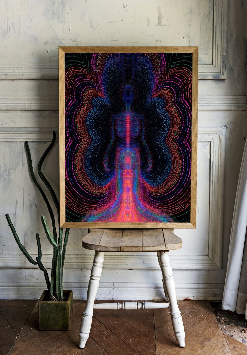 Neon Energy Figure Abstract Print. — room view 1