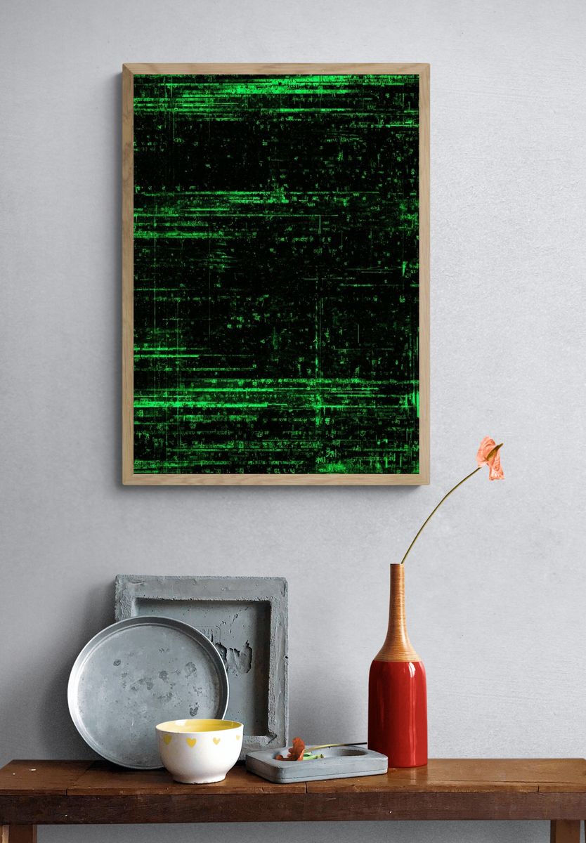 Neon Green Glitch Abstract Poster. — room view 3