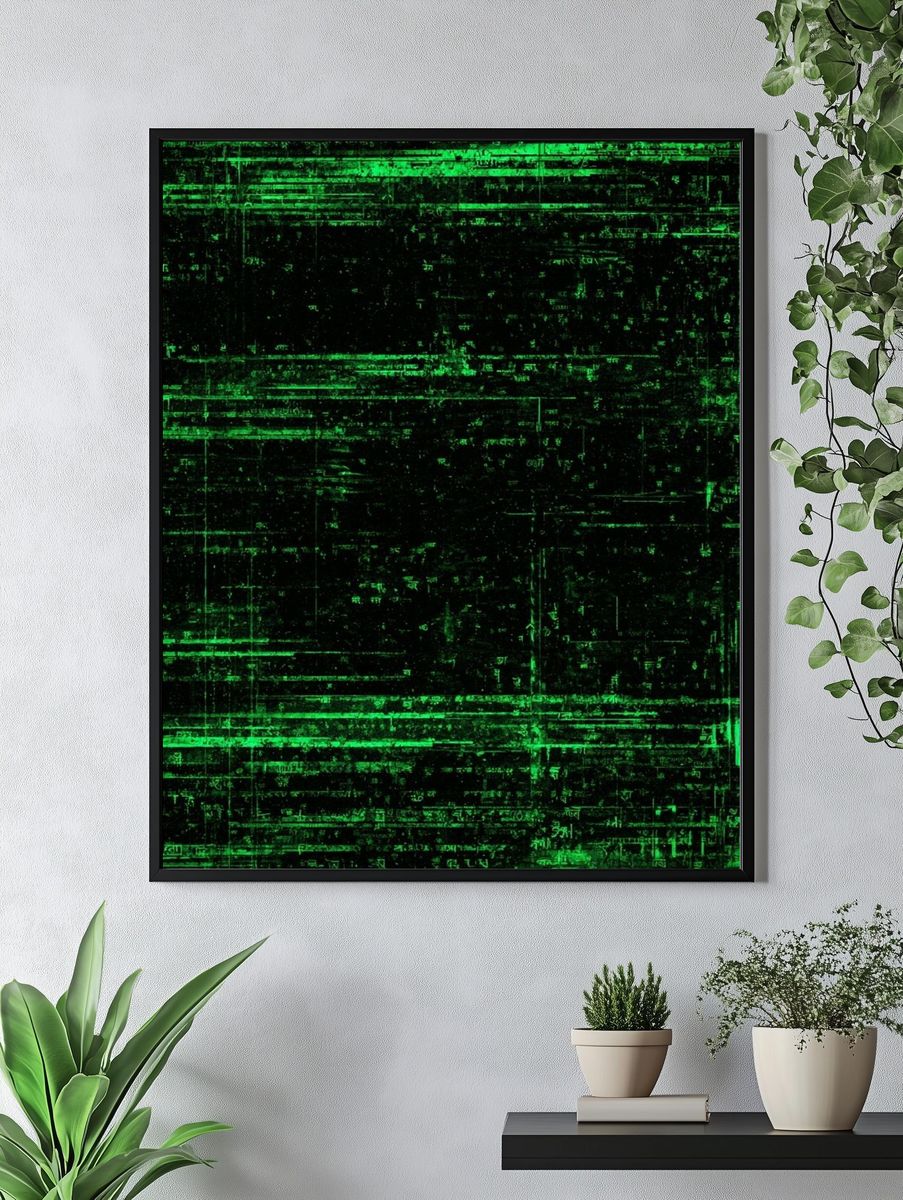 Neon Green Glitch Abstract Poster. — room view 4