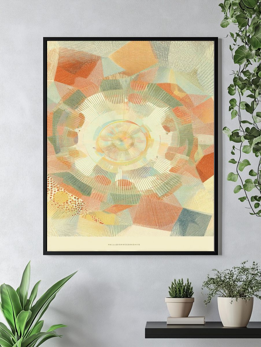 Pastel Geometric Sunburst Poster. — room view 4