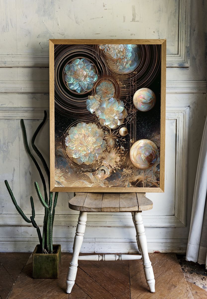 Celestial Floral Orbit Abstract Poster. room preview