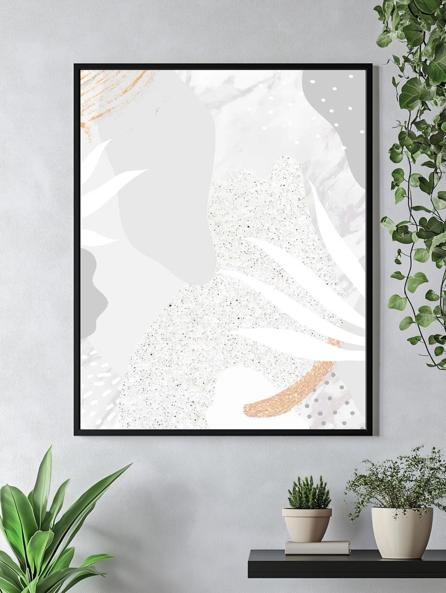 Grayish botanical Memphis pattern background. — room view 4