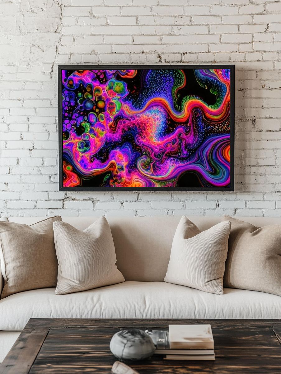 Neon Liquid Swirl Abstract Poster. room preview