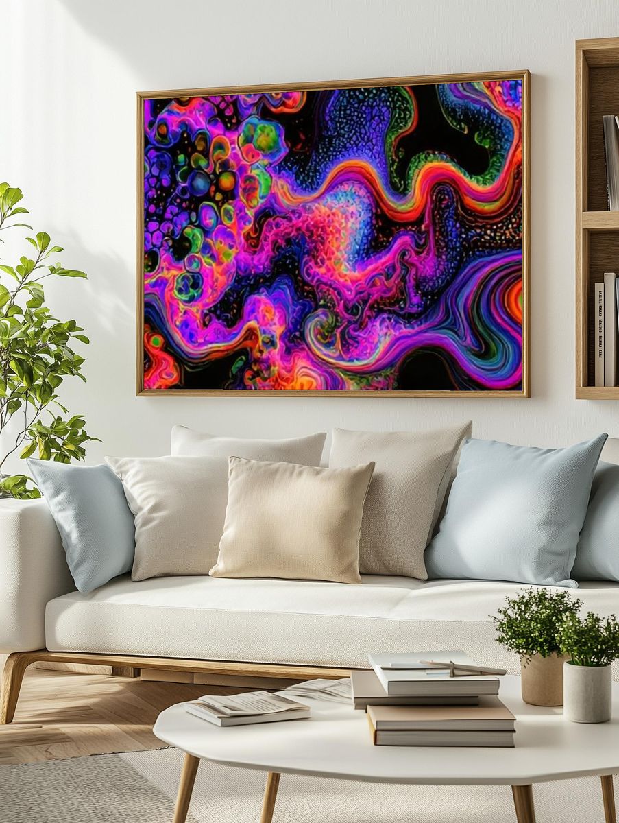 Neon Liquid Swirl Abstract Poster. — room view 2