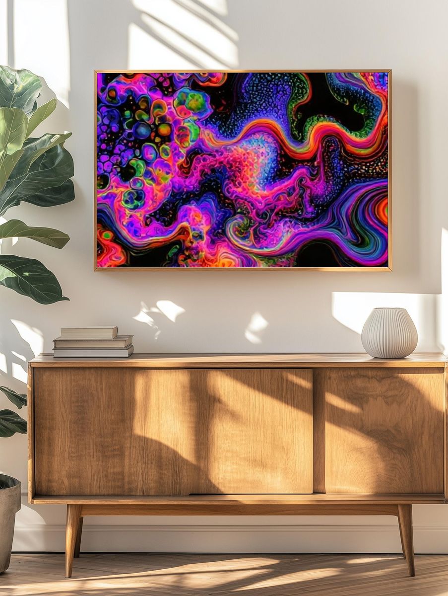 Neon Liquid Swirl Abstract Poster. — room view 3