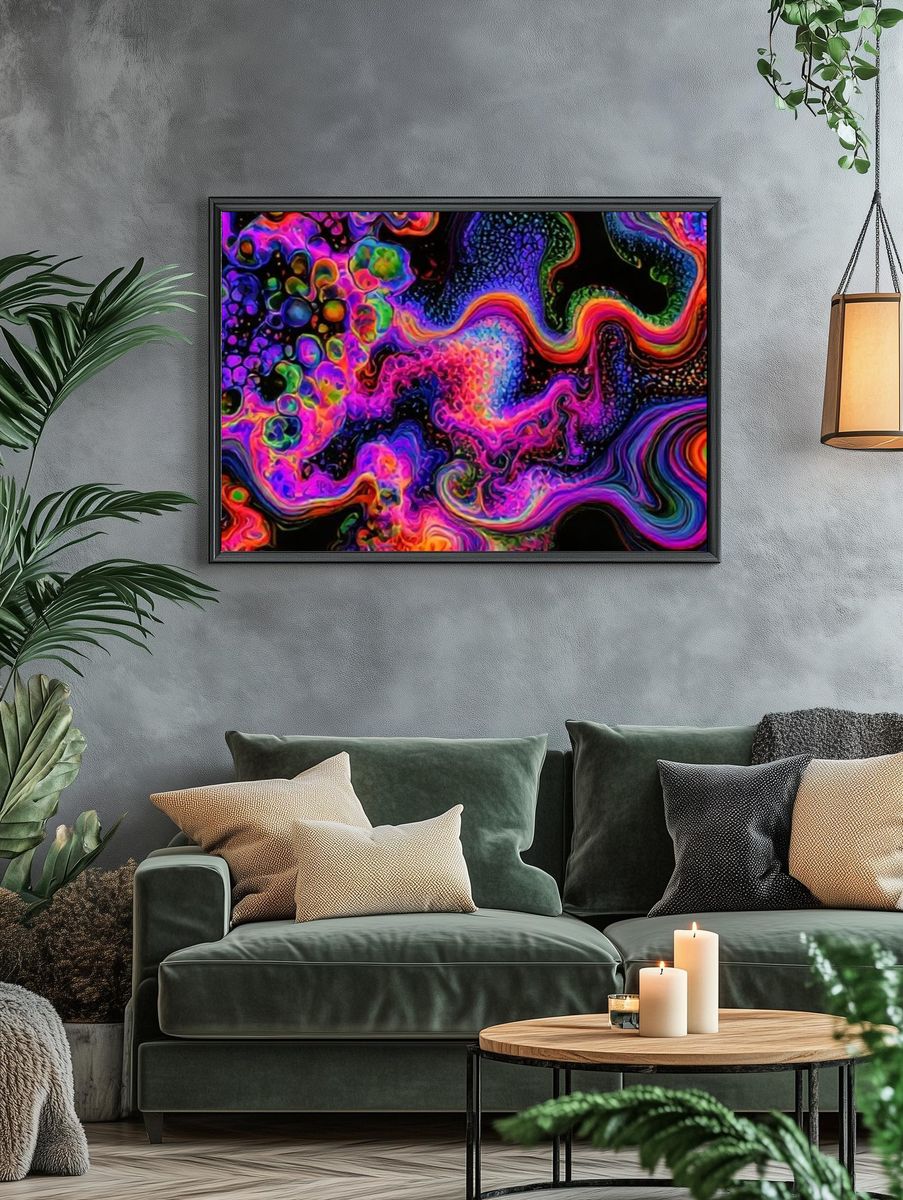 Neon Liquid Swirl Abstract Poster. — room view 4