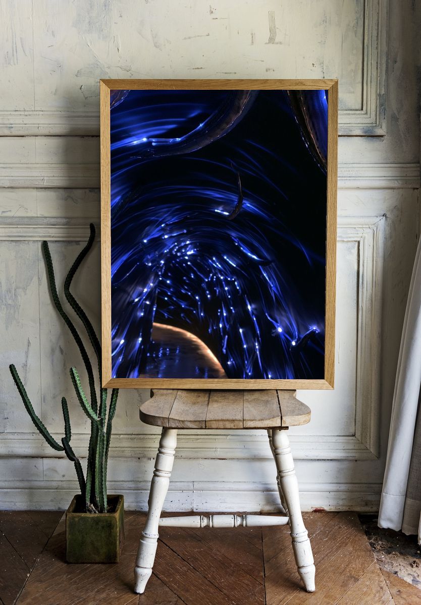 Neon Blue Fiber Tunnel Poster. room preview