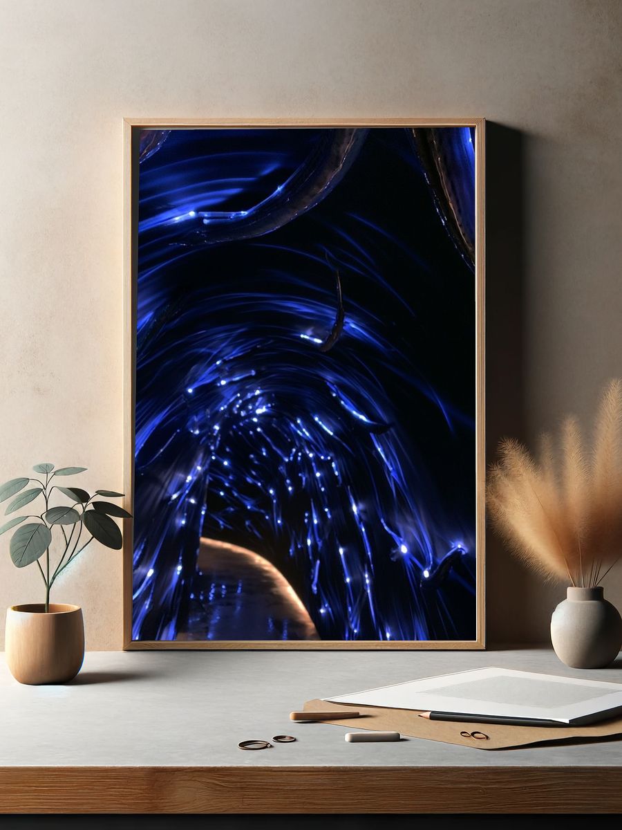 Neon Blue Fiber Tunnel Poster. — room view 2