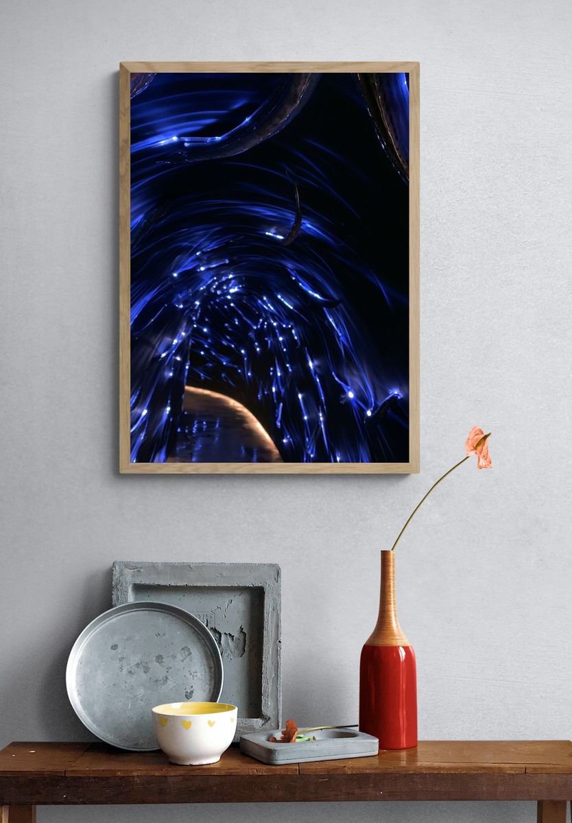 Neon Blue Fiber Tunnel Poster. — room view 3
