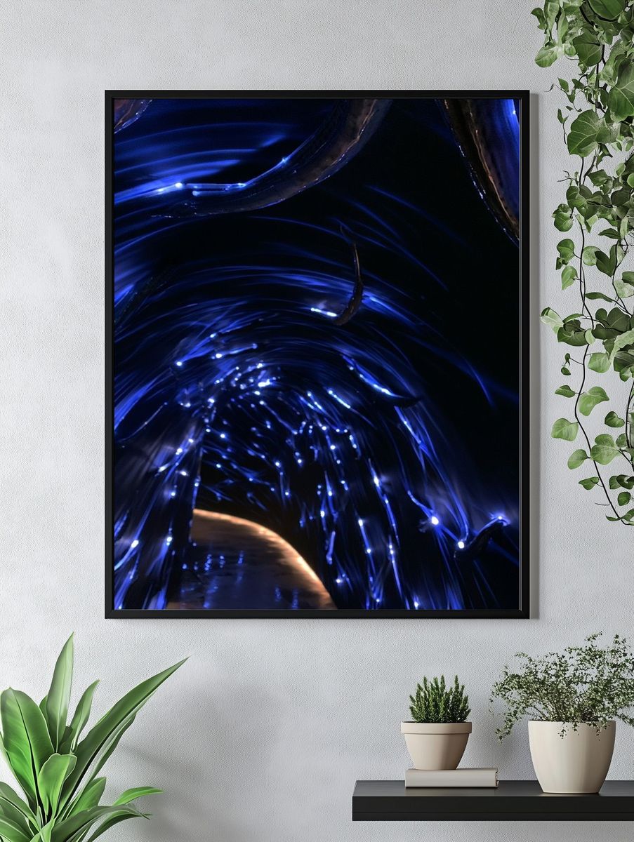 Neon Blue Fiber Tunnel Poster. — room view 4