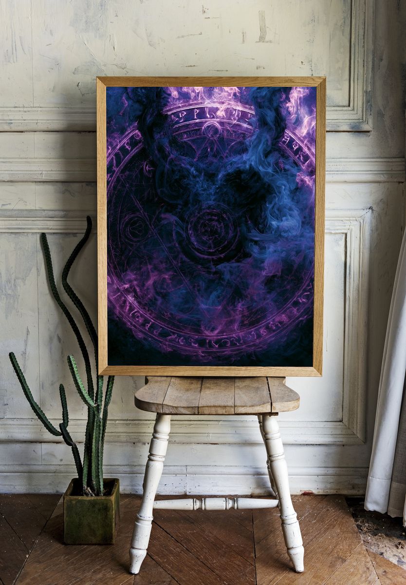 Mystic Smoke Circle Abstract Print. room preview