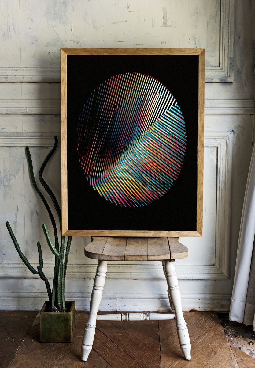 Neon Ribbon Orb Abstract Poster. — room view 1