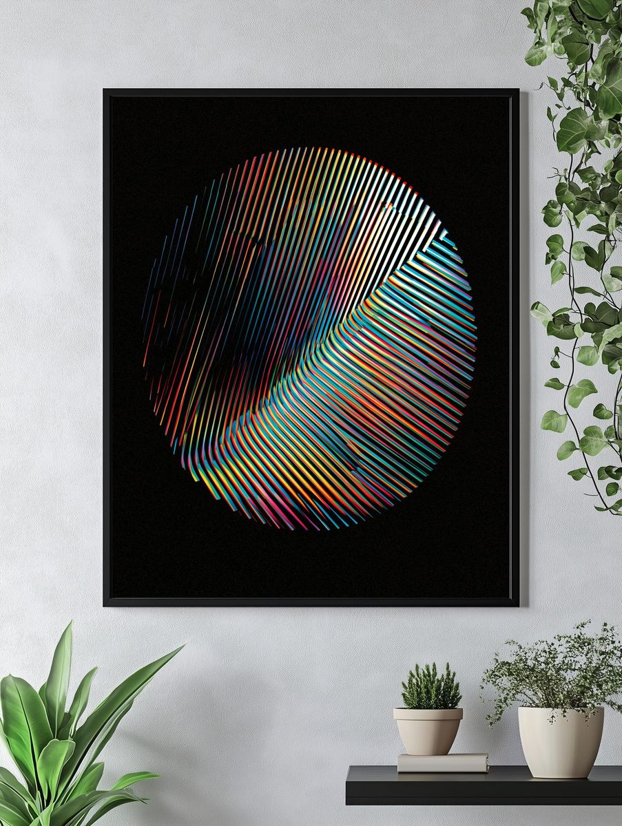 Neon Ribbon Orb Abstract Poster. — room view 4