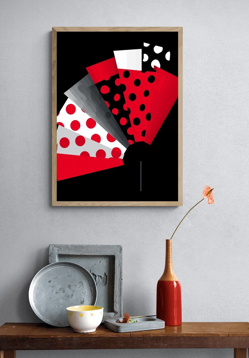 Red Polka Dot Abstract Poster. — room view 3