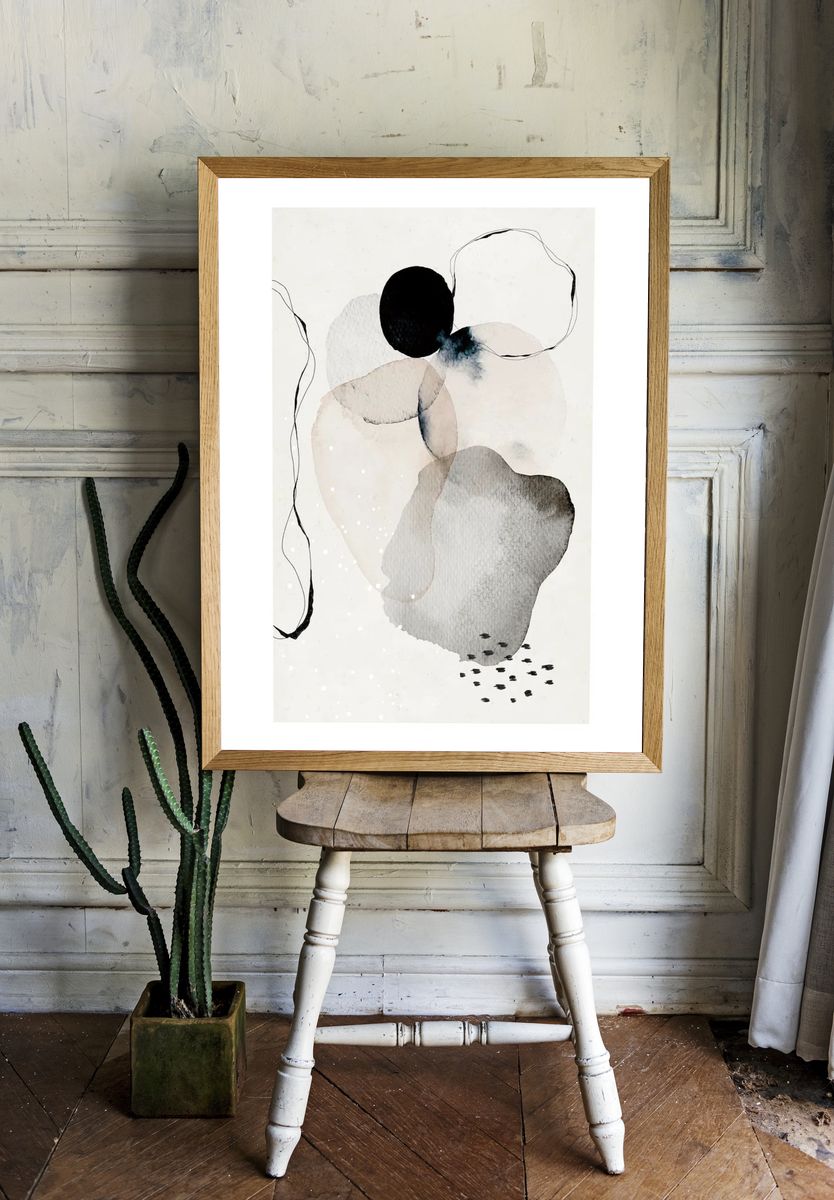 Abstract watercolor circles wall art. — room view 1