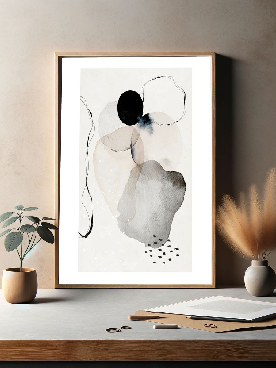 Abstract watercolor circles wall art. — room view 2