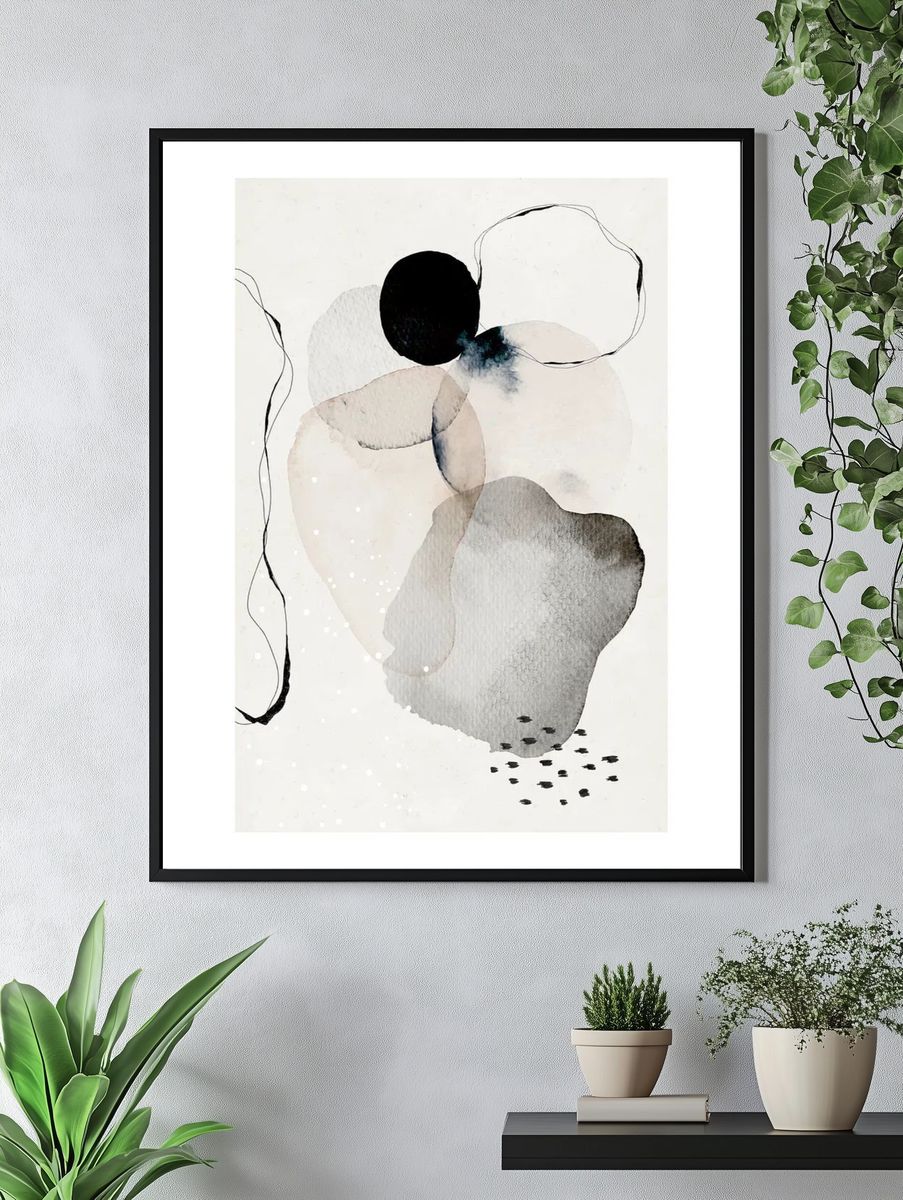 Abstract watercolor circles wall art. — room view 4