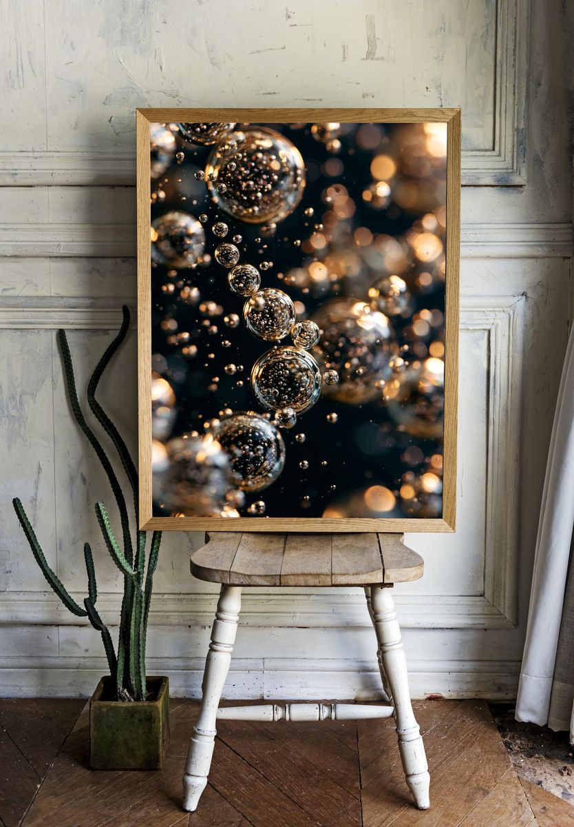 Golden Bubbles Abstract Poster. room preview