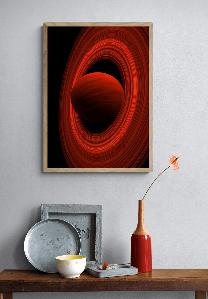 Crimson Orb Abstract Poster. — room view 3